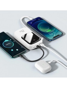 Baseus Qpow Digital Display Power Bank med snabbladdning 20000mAh 20W QC/PD/SCP/FCP med inbyggd Lightning-kabel Vit