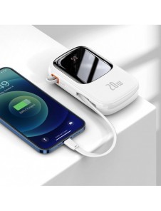 Baseus Qpow Digital Display Power Bank med snabbladdning 20000mAh 20W QC/PD/SCP/FCP med inbyggd Lightning-kabel Vit