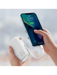 Baseus Qpow Digital Display Power Bank med snabbladdning 20000mAh 20W QC/PD/SCP/FCP med inbyggd Lightning-kabel Vit