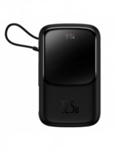 Baseus Qpow Digital Display powerbank med snabbladdning 10000mAh 22,5W QC/PD/SCP/FCP med inbyggd USB-C-kabel svart