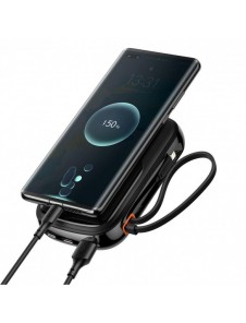 Baseus Qpow Digital Display powerbank med snabbladdning 10000mAh 22,5W QC/PD/SCP/FCP med inbyggd USB-C-kabel svart