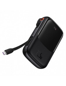 Baseus Qpow Digital Display powerbank med snabbladdning 10000mAh 22,5W QC/PD/SCP/FCP med inbyggd USB-C-kabel svart
