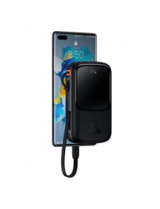 Baseus Qpow Digital Display powerbank med snabbladdning 10000mAh 22,5W QC/PD/SCP/FCP med inbyggd USB-C-kabel svart