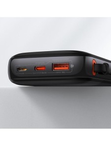 Baseus Qpow Digital Display powerbank med snabbladdning 10000mAh 22,5W QC/PD/SCP/FCP med inbyggd USB-C-kabel svart