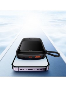Baseus Qpow Digital Display powerbank med snabbladdning 10000mAh 22,5W QC/PD/SCP/FCP med inbyggd USB-C-kabel svart