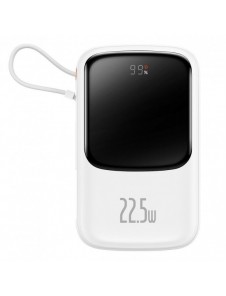 Baseus Qpow Digital Display powerbank med snabbladdning 10000mAh 22,5W QC/PD/SCP/FCP med inbyggd USB-C-kabel vit