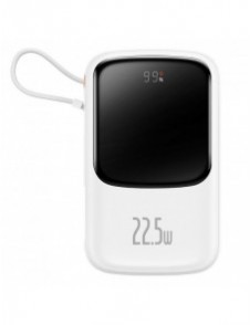 Baseus Qpow Digital Display powerbank med snabbladdning 10000mAh 22,5W QC/PD/SCP/FCP med inbyggd USB-C-kabel vit