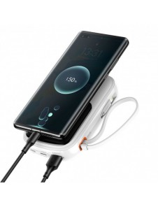 Baseus Qpow Digital Display powerbank med snabbladdning 10000mAh 22,5W QC/PD/SCP/FCP med inbyggd USB-C-kabel vit