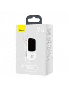 Baseus Qpow Digital Display powerbank med snabbladdning 10000mAh 22,5W QC/PD/SCP/FCP med inbyggd USB-C-kabel vit