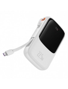 Baseus Qpow Digital Display powerbank med snabbladdning 10000mAh 22,5W QC/PD/SCP/FCP med inbyggd USB-C-kabel vit