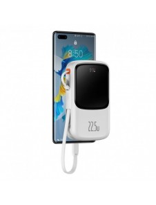 Baseus Qpow Digital Display powerbank med snabbladdning 10000mAh 22,5W QC/PD/SCP/FCP med inbyggd USB-C-kabel vit