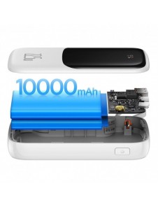 Baseus Qpow Digital Display powerbank med snabbladdning 10000mAh 22,5W QC/PD/SCP/FCP med inbyggd USB-C-kabel vit