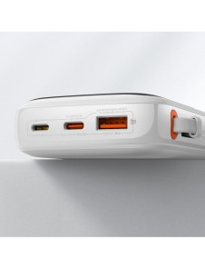 Baseus Qpow Digital Display powerbank med snabbladdning 10000mAh 22,5W QC/PD/SCP/FCP med inbyggd USB-C-kabel vit