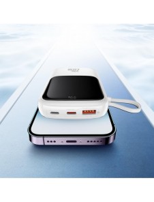 Baseus Qpow Digital Display powerbank med snabbladdning 10000mAh 22,5W QC/PD/SCP/FCP med inbyggd USB-C-kabel vit