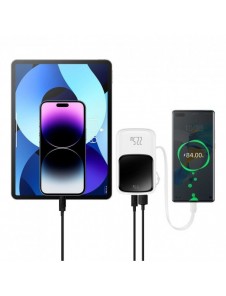 Baseus Qpow Digital Display powerbank med snabbladdning 10000mAh 22,5W QC/PD/SCP/FCP med inbyggd USB-C-kabel vit