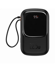 Baseus Qpow Digital Display powerbank med snabbladdning 20000mAh 22,5W QC/PD/SCP/FCP med inbyggd USB-C-kabel svart