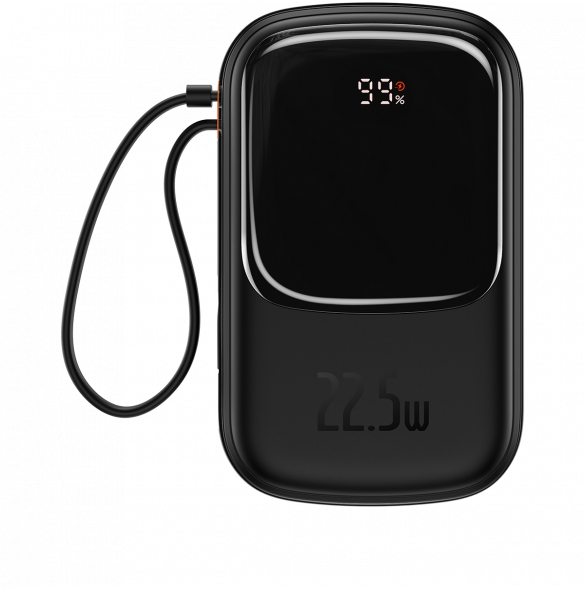 Baseus Qpow Digital Display powerbank med snabbladdning 20000mAh 22,5W QC/PD/SCP/FCP med inbyggd USB-C-kabel svart
