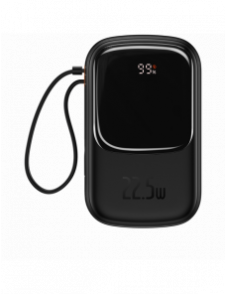 Baseus Qpow Digital Display powerbank med snabbladdning 20000mAh 22,5W QC/PD/SCP/FCP med inbyggd USB-C-kabel svart