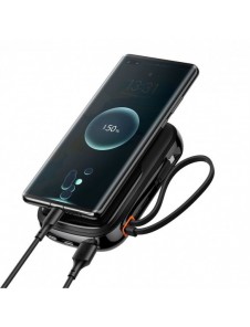 Baseus Qpow Digital Display powerbank med snabbladdning 20000mAh 22,5W QC/PD/SCP/FCP med inbyggd USB-C-kabel svart