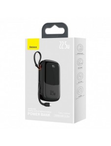Baseus Qpow Digital Display powerbank med snabbladdning 20000mAh 22,5W QC/PD/SCP/FCP med inbyggd USB-C-kabel svart