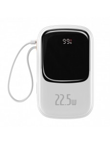 Baseus Qpow Digital Display powerbank med snabbladdning 20000mAh 22,5W QC/PD/SCP/FCP med inbyggd USB-C-kabel vit