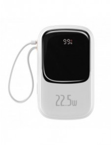 Baseus Qpow Digital Display powerbank med snabbladdning 20000mAh 22,5W QC/PD/SCP/FCP med inbyggd USB-C-kabel vit