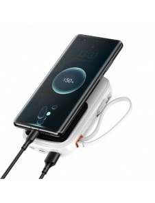 Baseus Qpow Digital Display powerbank med snabbladdning 20000mAh 22,5W QC/PD/SCP/FCP med inbyggd USB-C-kabel vit