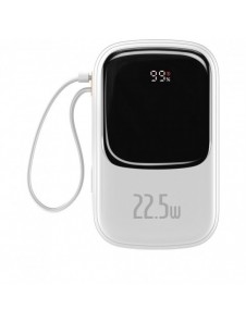 Baseus Qpow Digital Display powerbank med snabbladdning 20000mAh 22,5W QC/PD/SCP/FCP med inbyggd USB-C-kabel vit