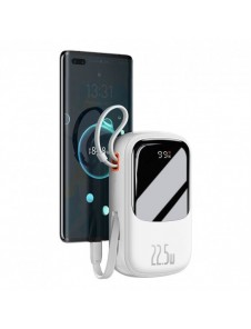 Baseus Qpow Digital Display powerbank med snabbladdning 20000mAh 22,5W QC/PD/SCP/FCP med inbyggd USB-C-kabel vit