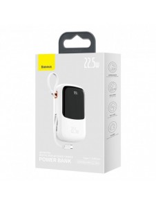 Baseus Qpow Digital Display powerbank med snabbladdning 20000mAh 22,5W QC/PD/SCP/FCP med inbyggd USB-C-kabel vit