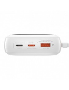 Baseus Qpow Digital Display powerbank med snabbladdning 20000mAh 22,5W QC/PD/SCP/FCP med inbyggd USB-C-kabel vit