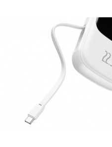 Baseus Qpow Digital Display powerbank med snabbladdning 20000mAh 22,5W QC/PD/SCP/FCP med inbyggd USB-C-kabel vit