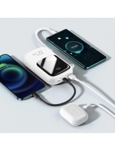 Baseus Qpow Digital Display powerbank med snabbladdning 20000mAh 22,5W QC/PD/SCP/FCP med inbyggd USB-C-kabel vit