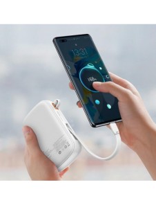 Baseus Qpow Digital Display powerbank med snabbladdning 20000mAh 22,5W QC/PD/SCP/FCP med inbyggd USB-C-kabel vit