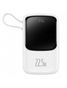 Baseus Qpow powerbank 10000mAh inbyggd USB Type-C-kabel 22,5W Snabbladdning SCP AFC FCP vit (PPQD020102)