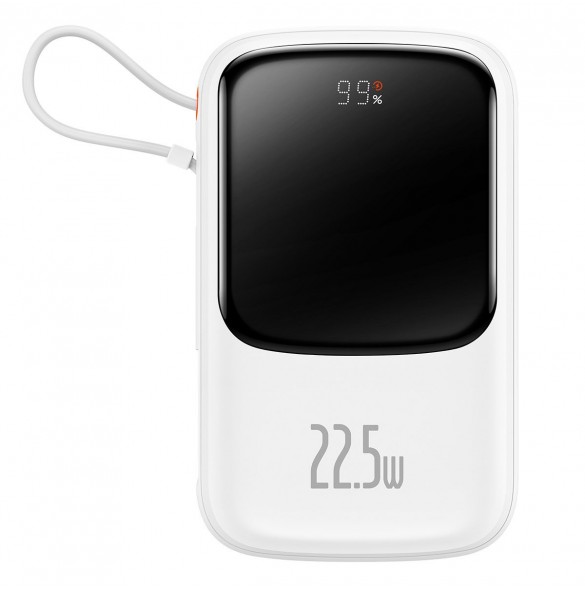 Baseus Qpow powerbank 10000mAh inbyggd USB Type-C-kabel 22,5W Snabbladdning SCP AFC FCP vit (PPQD020102)