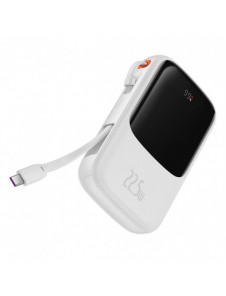 Baseus Qpow powerbank 10000mAh inbyggd USB Type-C-kabel 22,5W Snabbladdning SCP AFC FCP vit (PPQD020102)