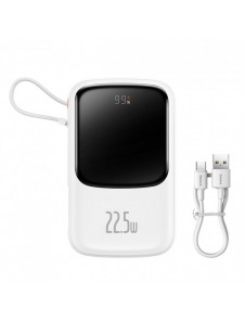 Baseus Qpow powerbank 10000mAh inbyggd USB Type-C-kabel 22,5W Snabbladdning SCP AFC FCP vit (PPQD020102)