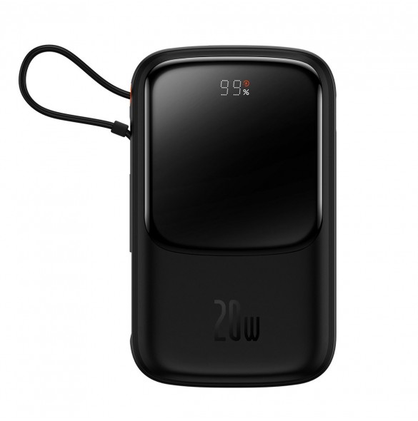 Baseus Qpow powerbank 10000mAh inbyggd Lightning-kabel 20W Snabbladdning SCP AFC FCP svart (PPQD020001)
