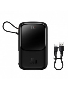 Baseus Qpow powerbank 10000mAh inbyggd Lightning-kabel 20W Snabbladdning SCP AFC FCP svart (PPQD020001)