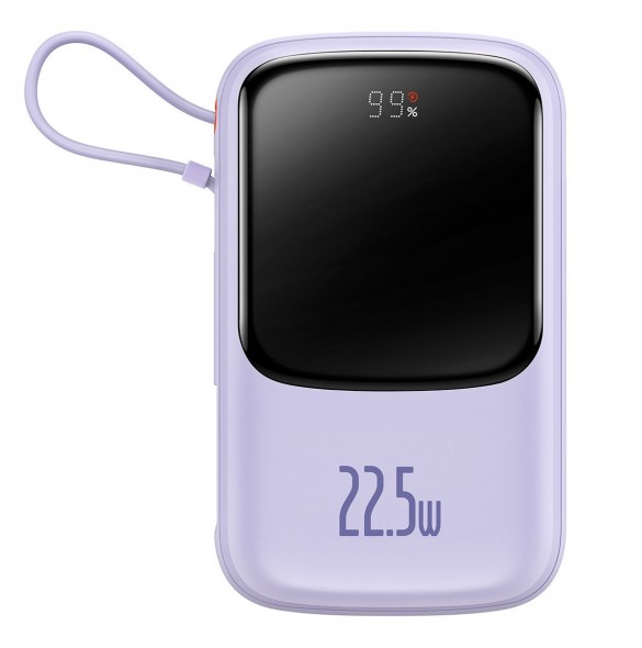 Baseus Qpow powerbank 10000mAh inbyggd USB Type-C-kabel 22,5W Snabbladdning SCP AFC FCP lila (PPQD020105)