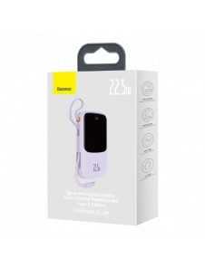 Baseus Qpow powerbank 10000mAh inbyggd USB Type-C-kabel 22,5W Snabbladdning SCP AFC FCP lila (PPQD020105)