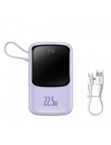 Baseus Qpow powerbank 10000mAh inbyggd USB Type-C-kabel 22,5W Snabbladdning SCP AFC FCP lila (PPQD020105)