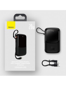 Powerbank 10000mAh 20W Baseus Qpow Pro Overseas Edition + USB C 3A-kabel - svart