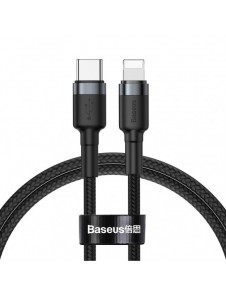 Baseus Cafule Kabel slitstark nylonkabel USB Typ C PD / Lightning 18W QC3.0 1m svart-grå (CATLKLF-G1)