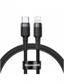 Baseus Cafule Kabel slitstark nylonkabel USB Typ C PD / Lightning 18W QC3.0 1m svart-grå (CATLKLF-G1)