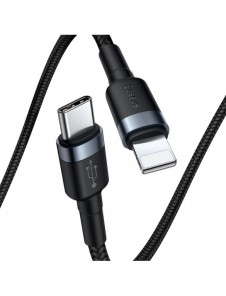 Baseus Cafule Kabel slitstark nylonkabel USB Typ C PD / Lightning 18W QC3.0 1m svart-grå (CATLKLF-G1)