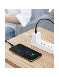 Baseus Cafule Kabel slitstark nylonkabel USB Typ C PD / Lightning 18W QC3.0 1m svart-grå (CATLKLF-G1)