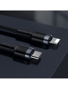 Baseus Cafule Kabel slitstark nylonkabel USB Typ C PD / Lightning 18W QC3.0 1m svart-grå (CATLKLF-G1)