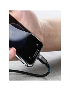 Baseus Cafule Kabel slitstark nylonkabel USB Typ C PD / Lightning 18W QC3.0 1m svart-grå (CATLKLF-G1)
